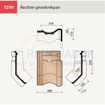 Knikgevelpan Rechts 135° Koramic VHV Vario Natuurrood+ Naturel