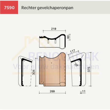 Chaperongevelpan Rechts 70° Koramic VHV Vario Leizwart Verglaasd