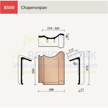 Chaperonpan 70° Koramic VHV Vario Leizwart Verglaasd